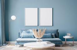 Frame mock up in luxury blue living room design