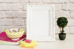 Frame Mock up. White Frame mockup. Styled Stock Photography. Notebooks, Bonsai Plant. Template Product Mock-up. Empty Frame Stock Image Frame Mock up. White Frame mockup. Styled Stock Photography. Notebooks, Bonsai Plant. Template Product Mock-up. Empty Frame Stock Image