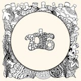 Frame of toys doodles. Monochrome Vector card 2016 new year. Hand drawn background with Christmas balls, frame of toys doodles vector illustration Frame of toys doodles. Monochrome Vector card 2016 new year. Hand drawn background with Christmas balls, frame of toys doodles vector illustration