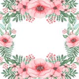 Frame With Watercolor Pink Poppies And Green Fern stock illustration Frame With Watercolor Pink Poppies And Green Fern stock illustration