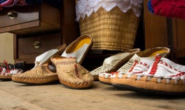 FRANKFURT, GERMANY - JUNE 6, 2017: Handmade shoes at the Croatian street market stock photo FRANKFURT, GERMANY - JUNE 6, 2017: Handmade shoes at the Croatian street market stock photo