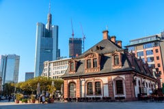 Frankfurt, Germany - November, 2018: Historic Hauptwache Cafe located against business skyscrapers in the centre of Frankfurt am stock photos Frankfurt, Germany - November, 2018: Historic Hauptwache Cafe located against business skyscrapers in the centre of Frankfurt am stock photos