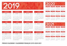 Franse taal geweven kalender 2019-2020-2021 stock illustratie Franse taal geweven kalender 2019-2020-2021 stock illustratie
