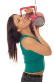 Frau mit Funk stockbilder Frau mit Funk stockbilder