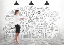 Frau mit Tablette, Unternehmensplan lizenzfreies stockbild Frau mit Tablette, Unternehmensplan lizenzfreies stockbild