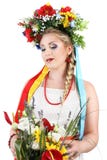 Frauenmake-up mit Blumen auf weißem Hintergrund, Frühling lizenzfreies stockfoto Frauenmake-up mit Blumen auf weißem Hintergrund, Frühling lizenzfreies stockfoto