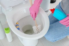 Frauenreinigungs-Toilettenschüssel lizenzfreies stockfoto Frauenreinigungs-Toilettenschüssel lizenzfreies stockfoto