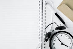 Free copy space of notebook with pen, clock and envelope. Busine Royalty Free Stock Photography Free copy space of notebook with pen, clock and envelope. Busine Royalty Free Stock Photography