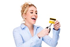 Free from Debt Woman Cutting Credit Credit Card