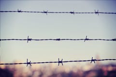 Freedom Concept: Barbed Wire Closeup Vintage Blur Background Stock Photos