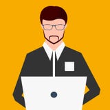 Freelancer som arbetar på datoren Plan illustration för vektor royaltyfri illustrationer Freelancer som arbetar på datoren Plan illustration för vektor royaltyfri illustrationer