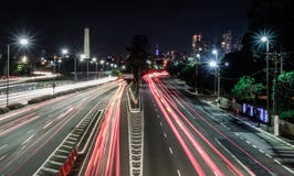 Freeway in Sao Paulo city at night, long exposure, light trails