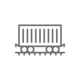 Freight car on rails, cargo wagon, train line icon. stock illustration Freight car on rails, cargo wagon, train line icon. stock illustration