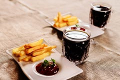 French Fries And Sauce Dish With Kvass Royalty Free Stock Photos French Fries And Sauce Dish With Kvass Royalty Free Stock Photos