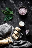 French pastry, baguette on a black background with details for cooking royalty free stock images French pastry, baguette on a black background with details for cooking royalty free stock images