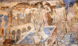 Fresco en el castillo del desierto de Quseir (Qasr) Amra cerca de Amman, Jordania fotos de archivo libres de regalías Fresco en el castillo del desierto de Quseir (Qasr) Amra cerca de Amman, Jordania fotos de archivo libres de regalías