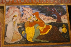 Frescoes wśrodku Chehel Sotoun pałac, Isfahan, Iran zdjęcie stock Frescoes wśrodku Chehel Sotoun pałac, Isfahan, Iran zdjęcie stock