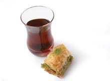 Fresh Baklava And Turkish Tea Royalty Free Stock Photos