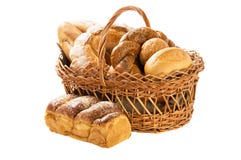 Fresh Bread In The Basket Fully Isolated Stock Photos
