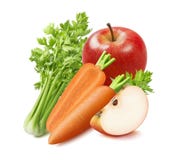 Fresh celery, carrot and red apple isolated on white background royalty free stock image Fresh celery, carrot and red apple isolated on white background royalty free stock image