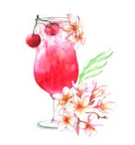 Fresh cherry cocktail watercolor illustration stock illustration Fresh cherry cocktail watercolor illustration stock illustration