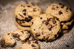Chocolate chip cookies on rustic background royalty free stock images Chocolate chip cookies on rustic background royalty free stock images