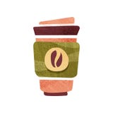 Fresh coffee in big plastic cup with lid. Hot beverage. Tasty drink. Flat vector design with texture royalty free illustration Fresh coffee in big plastic cup with lid. Hot beverage. Tasty drink. Flat vector design with texture royalty free illustration