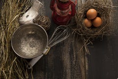 Fresh Eggs And Kitchen Tools. Stock Photography Fresh Eggs And Kitchen Tools. Stock Photography