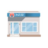 Fresh fish, seafood shop facade vector Illustration Stock Photos Fresh fish, seafood shop facade vector Illustration Stock Photos