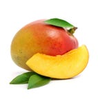 Fresh mango fruit with cut and green leafs
