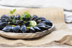 Fresh mussels prepared for cooking - image stock photos Fresh mussels prepared for cooking - image stock photos