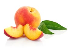 Fresh peach fruits with green leaves royalty free stock image Fresh peach fruits with green leaves royalty free stock image