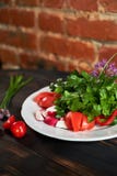 Fresh salad of tomatoes, cucumbers, peppers, arugula and dill jpg Stock Photos Fresh salad of tomatoes, cucumbers, peppers, arugula and dill jpg Stock Photos