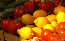 Fresh Vegetables And Fruits At The Market Royalty Free Stock Images