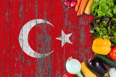 Fresh vegetables from Turkey on table. Cooking concept on wooden flag background stock images Fresh vegetables from Turkey on table. Cooking concept on wooden flag background stock images