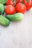 Freshly harvested cucumbers and tomatoes stock images Freshly harvested cucumbers and tomatoes stock images