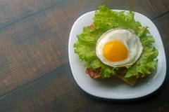 Fried eggs sandwich with bacon and cheese stock photography Fried eggs sandwich with bacon and cheese stock photography