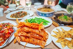Fried Mantis shrimp and other seafood. Khmer style. royalty free stock photos Fried Mantis shrimp and other seafood. Khmer style. royalty free stock photos