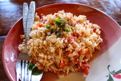 Fried rice with pickled pork Put eggs and leafy green vegetables are most people eat. stock photography Fried rice with pickled pork Put eggs and leafy green vegetables are most people eat. stock photography