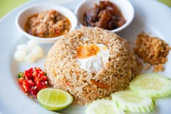 Fried Rice With Chili Dip, Pork And Salt Egg Stock Photos Fried Rice With Chili Dip, Pork And Salt Egg Stock Photos
