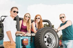 Friends having break during trip stock images Friends having break during trip stock images