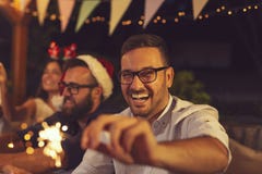 Friends having fun at New Year`s Eve party royalty free stock photography Friends having fun at New Year`s Eve party royalty free stock photography