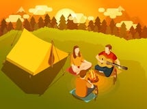 Friends Singing Around Campfire Isometric Illustration vector illustration Friends Singing Around Campfire Isometric Illustration vector illustration