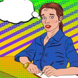 Frightened girl in a blue blouse in a pop art style stock illustration Frightened girl in a blue blouse in a pop art style stock illustration
