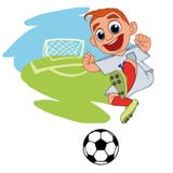 Froher Junge, der Fußball spielt lizenzfreie abbildung Froher Junge, der Fußball spielt lizenzfreie abbildung