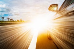 Front side view of black car driving fast. stock image Front side view of black car driving fast. stock image
