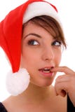 Front View Of Thinking Woman In Christmas Hat Royalty Free Stock Photos Front View Of Thinking Woman In Christmas Hat Royalty Free Stock Photos