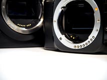 SLR camera body metal bayonet lens mount without lens stock photos SLR camera body metal bayonet lens mount without lens stock photos