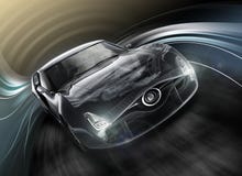 Front view of stylish black sports car with wire frame. Front view of black sports car. Wire frame texture combined. 3D rendering image in original design Stock Photography Front view of stylish black sports car with wire frame. Front view of black sports car. Wire frame texture combined. 3D rendering image in original design Stock Photography