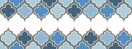 Frontera inconsútil de la repetición marroquí horizontal del vector dos Azul claro, línea beige del oro en el fondo blanco libre illustration Frontera inconsútil de la repetición marroquí horizontal del vector dos Azul claro, línea beige del oro en el fondo blanco libre illustration